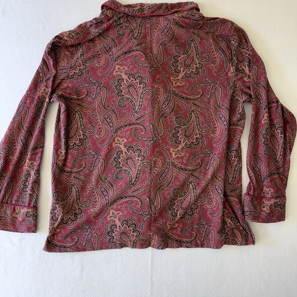 Lauren Ralph Lauren Pajama Top Burgundy Paisley LRL Crest women's  L - Picture 5 of 9